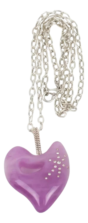 Christian Lacroix Silvered Metal Necklace with Lavender Resin Heart Pendant