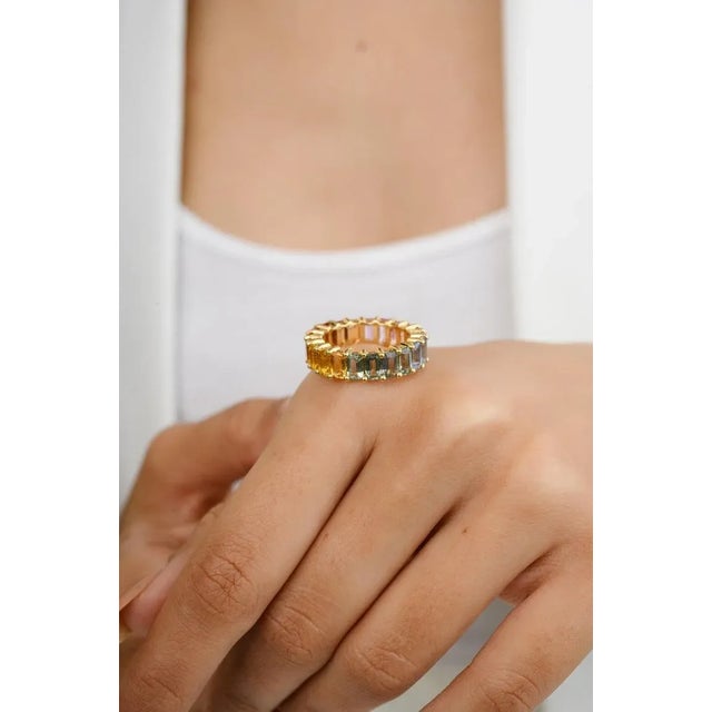 Art Deco 18k Yellow Gold Multi Sapphire Eternity Band Ring Size 7 ( All Sizes Available ) For Sale - Image 3 of 7