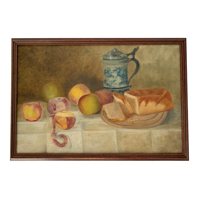 Antique Still Life of Bread and Apples Artist Unknown For Sale