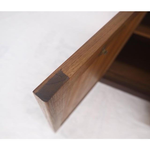 Solid Teak Multiple Fitted Drawers Amber Textured Glass Doors Cabinet Credenza For Sale - Image 15 of 16