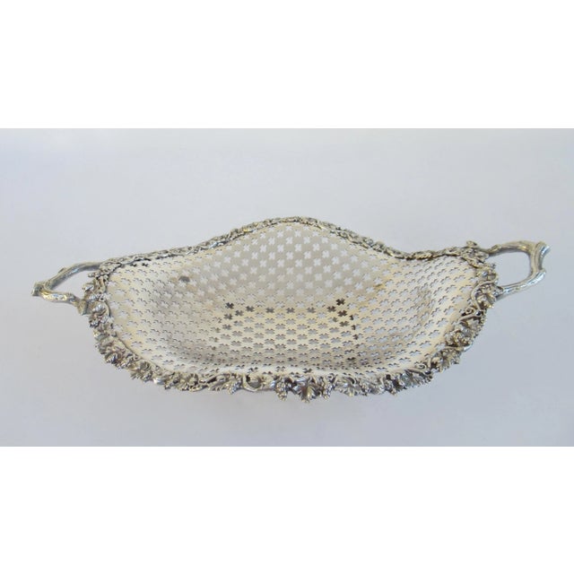 C.1878-1910 Victorian Era Silver Plate Hand-Forged Faux Bois Handled & Footed Croissant/Bread/Scone Basket For Sale - Image 4 of 13