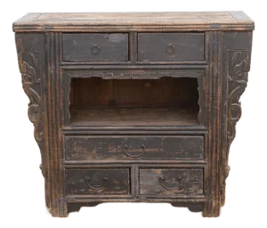 19th Century Carved Black Altar Cabinet