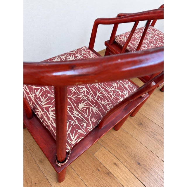 Wood Vintage Chinese Horseshoe Back Arm Chairs With Palm Pattern Seat Cushions. Set of 4. For Sale - Image 7 of 8