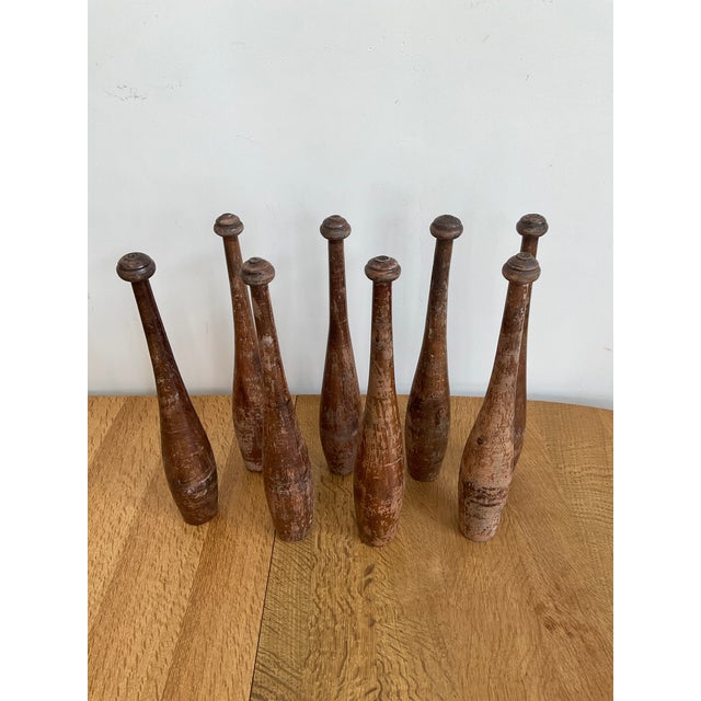 Antique Hand Carved Indian Club Pins & Exercise Weights - Set of 8 For Sale - Image 13 of 15