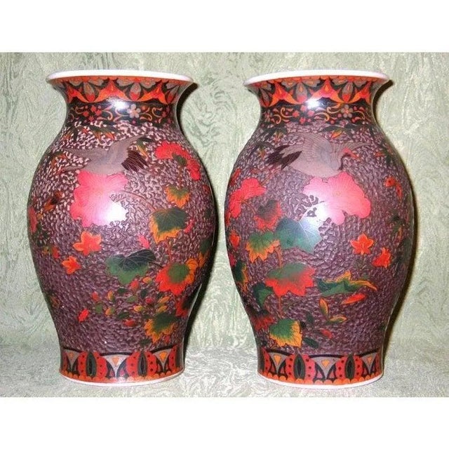 Late 19th Century Japanese Cloisonne Porcelain Vases Totai Tree Bark - A Pair For Sale - Image 4 of 12