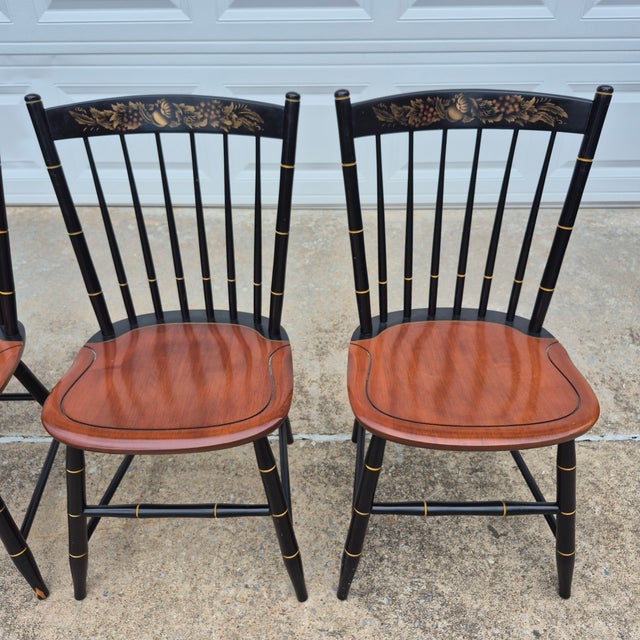 Hitchcock 2001 Hitchcock Harvest Stenciled Faux Bamboo Cherry Windsor Dining Chairs, Set of 4 For Sale - Image 4 of 15
