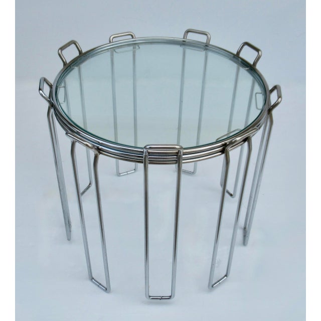 C1970's Saporiti Italia Polished Chrome Over Steel & Glass Stacking, Nesting Tables - Set of 3 For Sale - Image 16 of 18