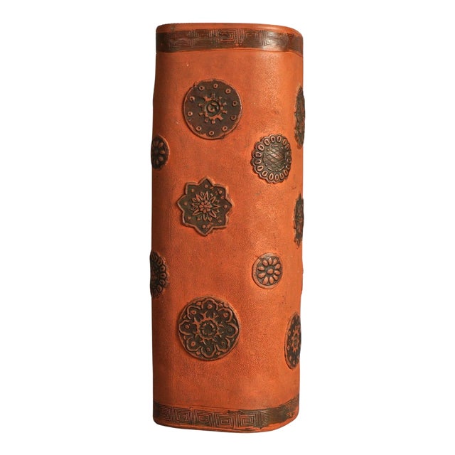 Antique Japanese Terra Cotta Vase with Stylized Floral Elements, Circa 1930 For Sale