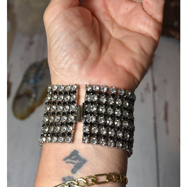 Vintage Alexis Kirk Wide Black & Clear Rhinestone Bracelet For Sale - Image 11 of 15