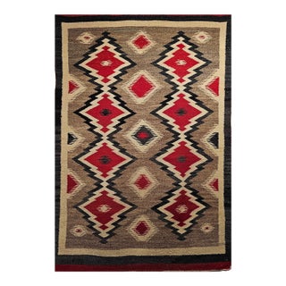 Vintage Native American Navajo Rug, Wool & Cotton, Geometric Eye Dazzler Pattern, 3x5 For Sale
