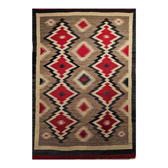 Vintage Native American Navajo Rug, Wool & Cotton, Geometric Eye Dazzler Pattern, 3x5 For Sale