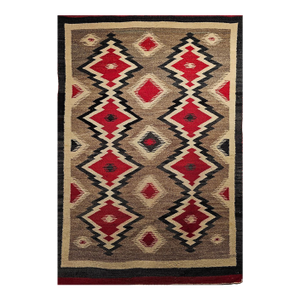 Vintage Native American Navajo Rug, Wool & Cotton, Geometric Eye Dazzler Pattern, 3x5