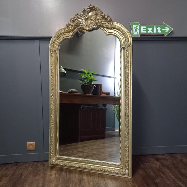 Large Vintage French Mantel Mirror in Wooden Frame, 1950s For Sale - Image 6 of 8