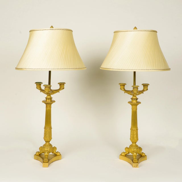 A Fine Pair of French Charles X Gilt Bronze Candelabra Mounted as Lamps For Sale - Image 11 of 11