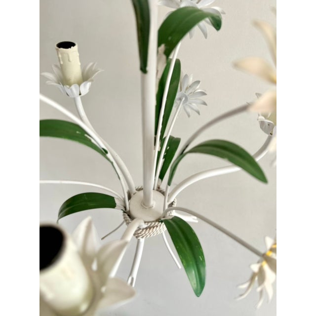 Italian White Tole Daisy 3-Light Chandelier, 1970s For Sale - Image 12 of 18