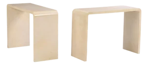 A Pair Parchment Console Tables in the Manner of Jean Michel Frank.