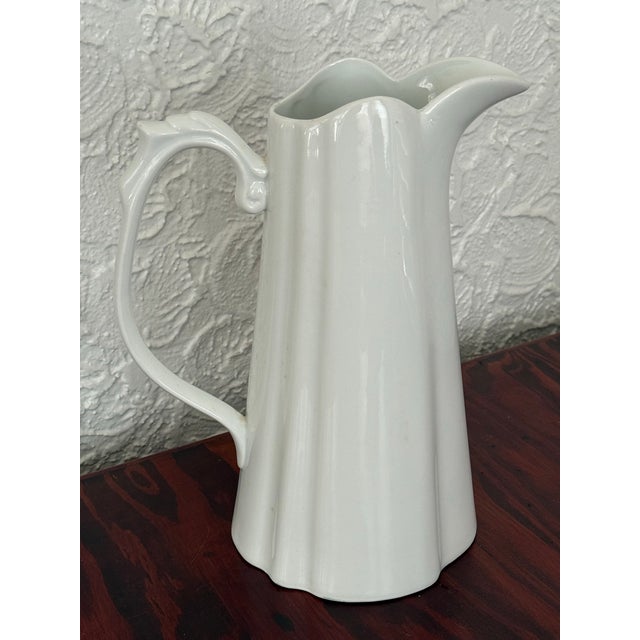 Late 20th Century Godinger White Porcelain Fluted Pitcher With Scroll Handle For Sale - Image 5 of 10