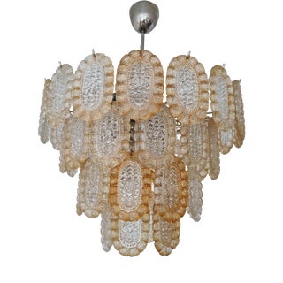 Vintage Four-Tier Pressed Crystal Glass Chandelier, 1960s For Sale