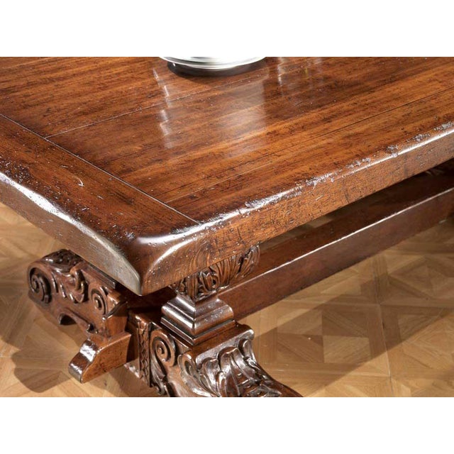 Rustic Italian Rustic Tuscan Solid Walnut Trestle Dining Table For Sale - Image 3 of 4