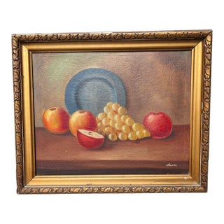 Vintage Fruit Still Life Oil Painting in Gilt Frame, Signed For Sale