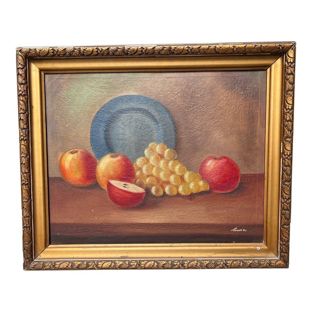 Vintage Fruit Still Life Oil Painting in Gilt Frame, Signed For Sale
