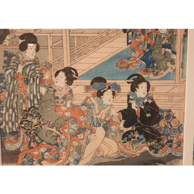 19th Century Custom Framed Utagawa Kunisada Wood Block Print For Sale - Image 4 of 11