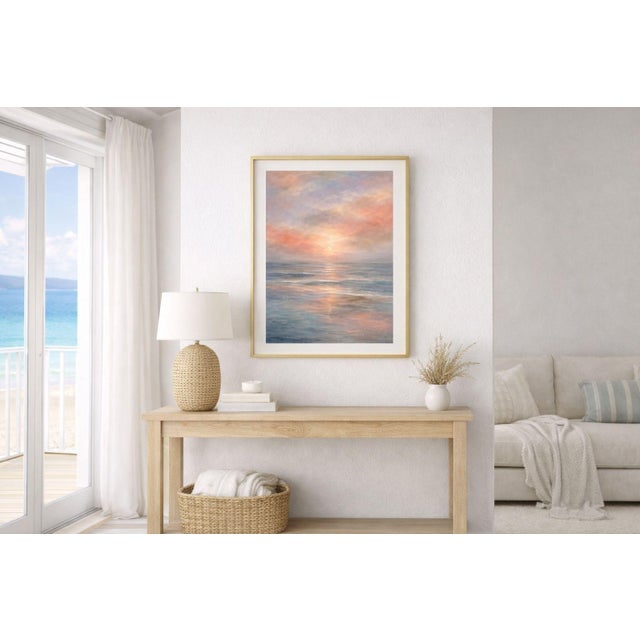 Abstract Coastal Sunset Seascape Wall Art, Ocean Horizon Landscape Print, Pastel Beach Art, 24″ × 36″ For Sale - Image 4 of 9