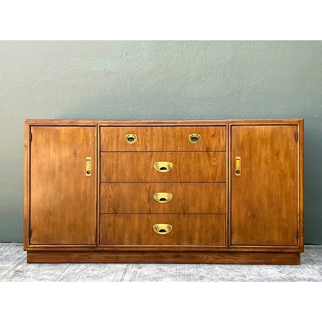 Brown Vintage Drexel Campaign Sideboard With Brass Accents For Sale - Image 8 of 12