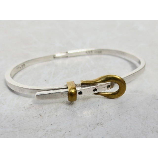 Sterling Silver and Brass Buckle Bangle For Sale - Image 4 of 5