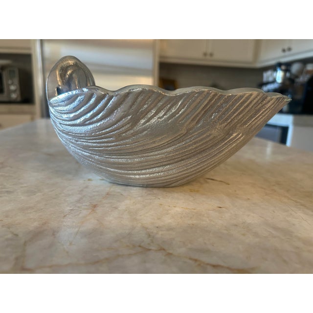 1970s Mid-Century Cast Aluminum Scallop Shell Bowl With Sculptural Handle For Sale - Image 5 of 8