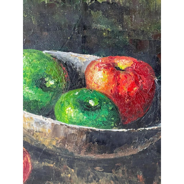 Modern 20 Th C Dark Academia - Still Life Painting With Apples For Sale - Image 3 of 5