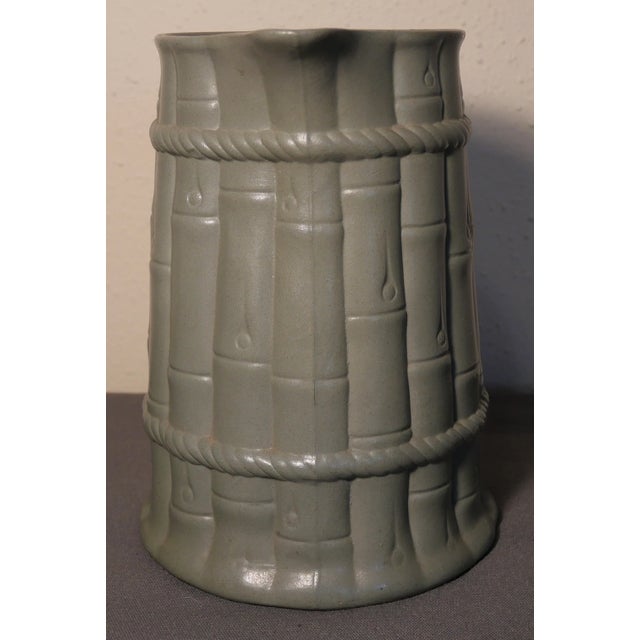 Victorian Mid 19th Century English Victorian Staffordshire Pale Green Drabware Bamboo/Rope Relief Motif Pitcher For Sale - Image 3 of 7