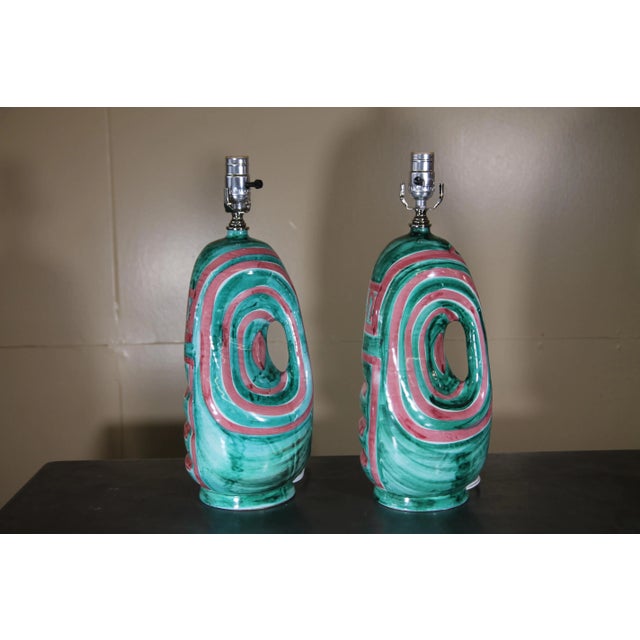 Mid-Century Modern Hand Painted Italian Table Lamps For Sale - Image 3 of 5