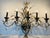Gorgeous large 5 arm wall sconces, mid 20 th century wheat sheaf tole metal lighting, gold tone metal and wooden details,...