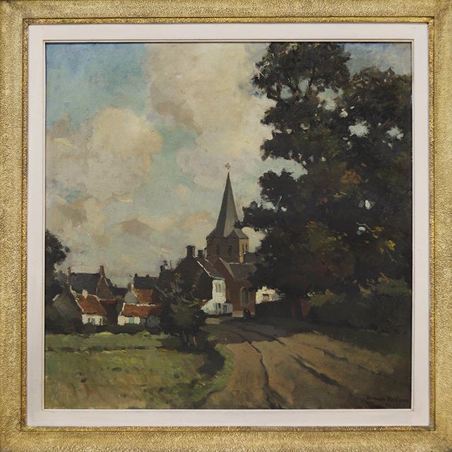 Herman Verbaere, Flemish Landscape / Village Scene, Oil on Canvas, 1950s For Sale - Image 10 of 10