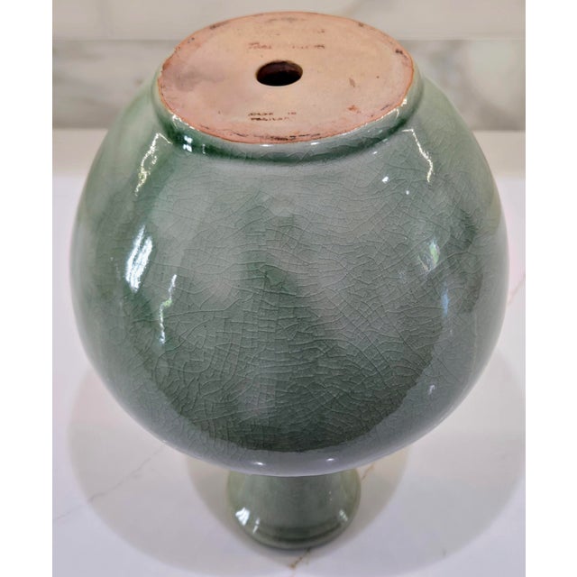 Vintage Thai Celadon Green Crackle Glaze Ceramic Vases — A Pair For Sale - Image 9 of 17
