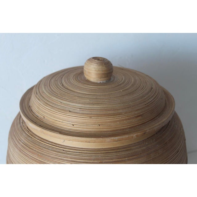 Vintage Vivai Del Sud Italian Style Lidded Bamboo Reed Storage Basket For Sale - Image 11 of 12