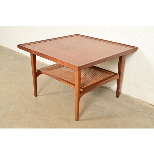 Kipp Stewart for Drexel Declaration Mid-Century Modern Walnut and Cane Two-Tier Coffee Table, 1961 For Sale - Image 9 of 9