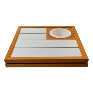 Walnut Coffee Table Tiled Top and Square Leaves, France, 1960s For Sale