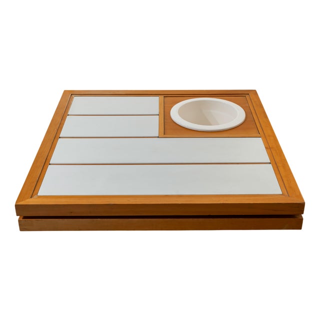 Walnut Coffee Table Tiled Top and Square Leaves, France, 1960s For Sale