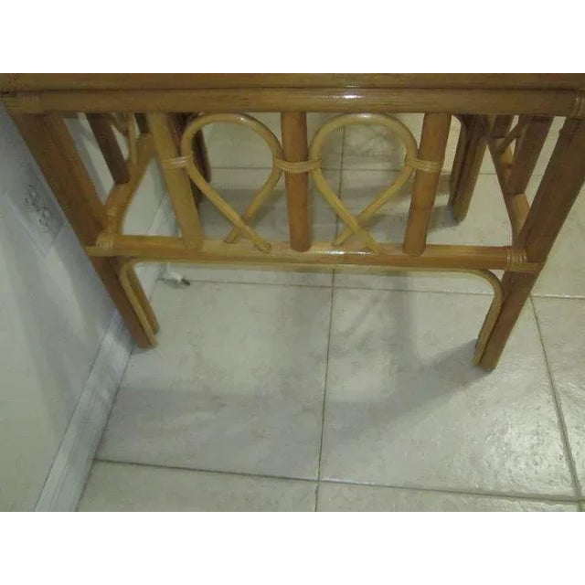 Coastal 1990s Vintage Tiki Palm Beach Bamboo Rattan End Table Glass Top Honey Color Set of 2 For Sale - Image 3 of 12
