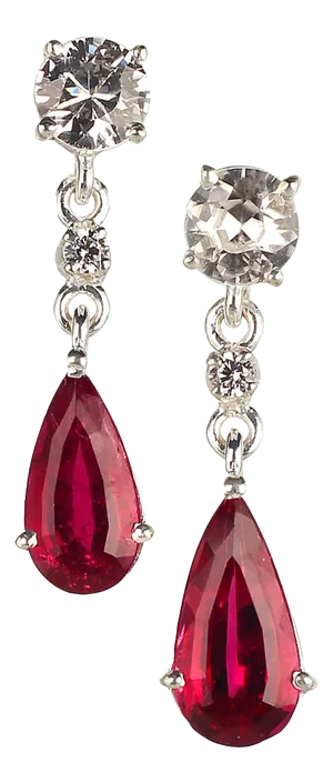 Rubelite and Genuine Zircon Dangle Earrings - 2 Pieces