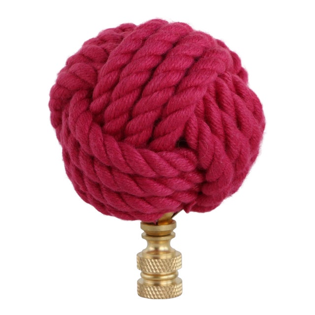 Nautical Knot Lamp Finial in Raspberry Red on Brass Hardware For Sale