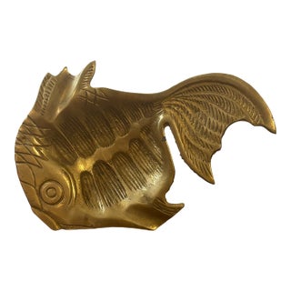 Vintage Mid-Century Solid Brass Fish Ashtray / Ring Dish For Sale