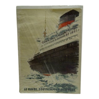 Circa 1940 Vintage French "Le Havre" Ship Poster For Sale