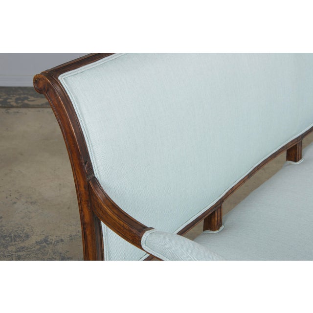 Early 19th Century Early 19th Century French Directoire Walnut Settee in Seaglass For Sale - Image 5 of 12