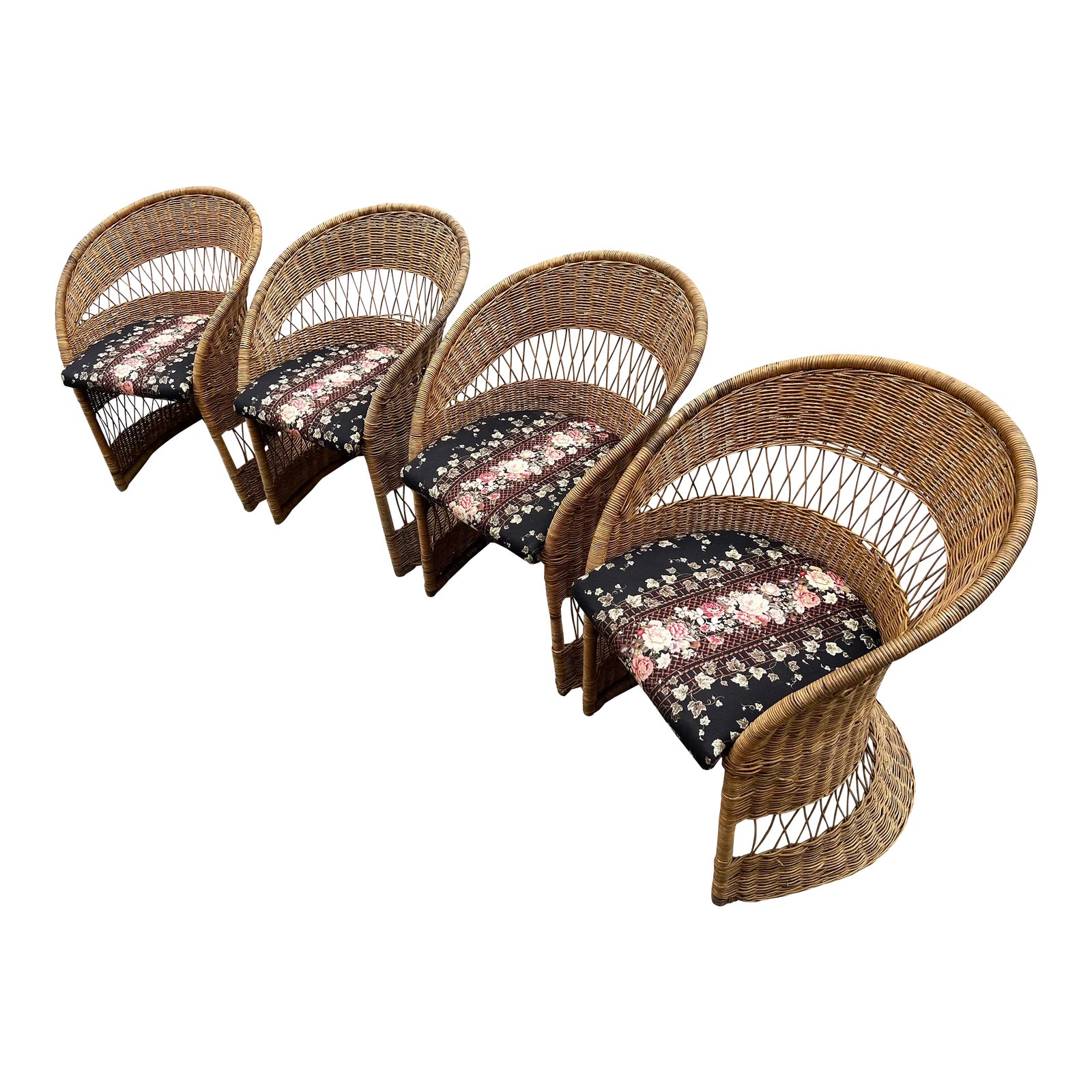 Vintage Coastal Woven Rattan Dining Chairs, Set of Four | Chairish