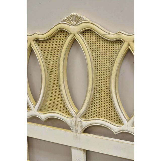 Mid 20th Century Vintage French Provincial Hollywood Regency Cream Painted Cane King Headboard For Sale - Image 9 of 11