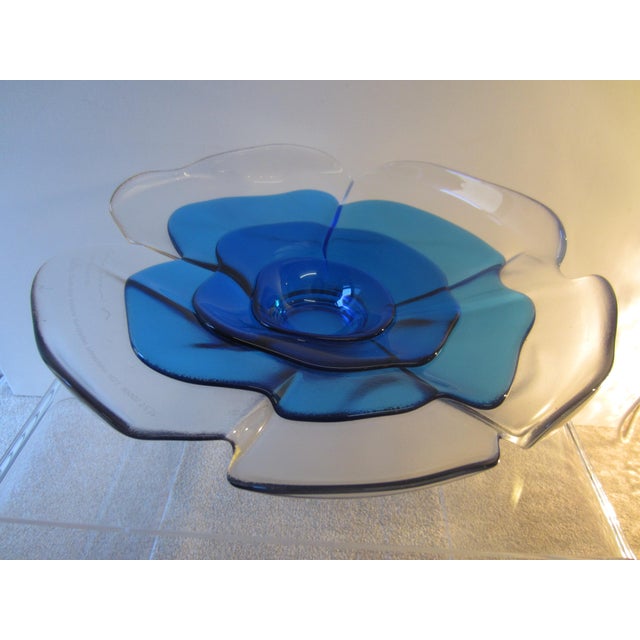 1970s Large Blue Flower Glass Bowl from Rosenthal, 1977 For Sale - Image 5 of 10