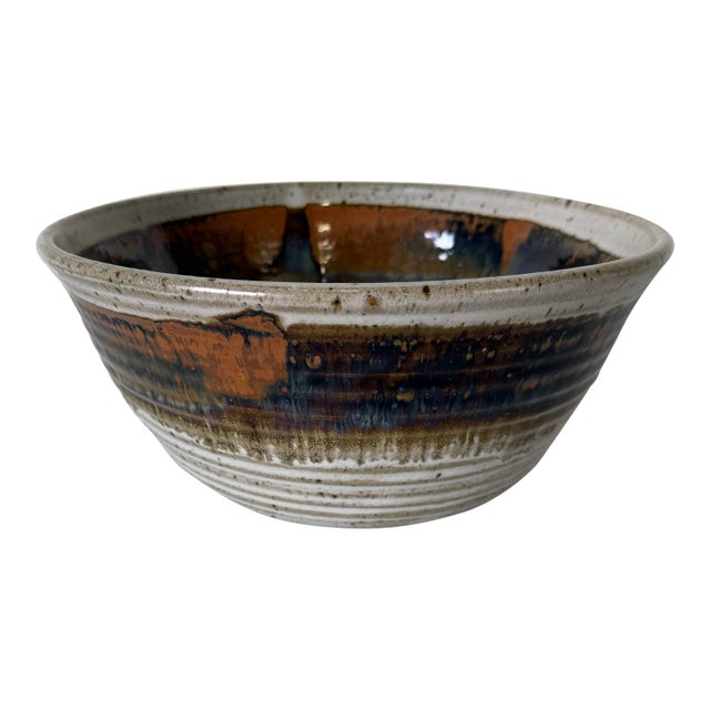 1980’s Vintage Organic – Hand Thrown Drip Glaze Stoneware Studio Pottery Bowl – Unsigned For Sale